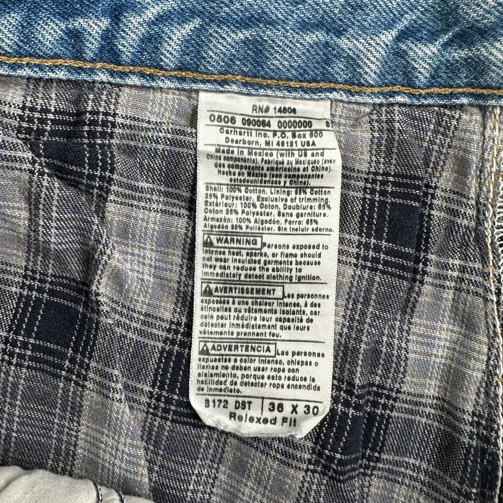 Vintage Carhartt Jeans Mens 36x30 B172 DST Relaxed Fit Blue Flannel Lined